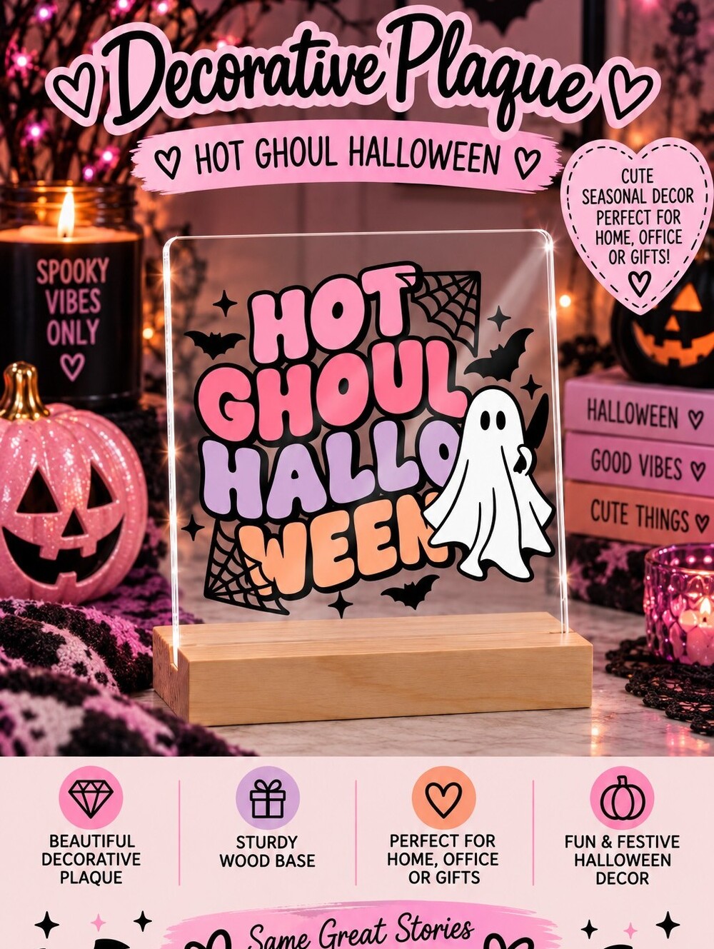 Hot Ghoul Halloween Decorative Plaque - Pink, Purple & Orange